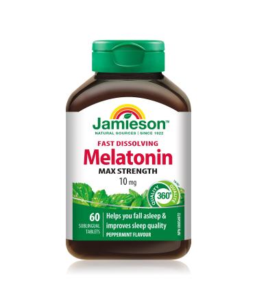 Jamieson Melatonin 10 mg Max Strength - Peppermint Flavour Fast Dissolving Tablets 60 Count (Pack of 1)