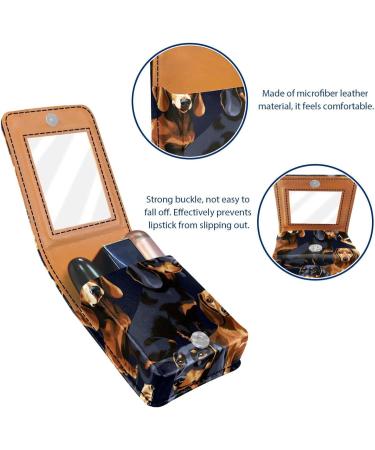 Travel Lipstick Organizer Case | Portable Makeup Bag with Mirror | Black Brown Dachshund Dog Design - Buy Online on GoSupps.com