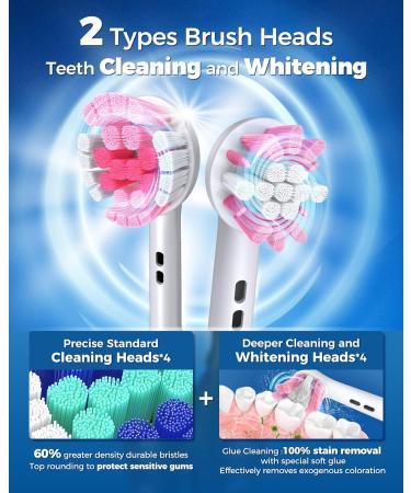 Rotating Electric Toothbrush for Adults with 8 Brush Heads (2 Types) 4 Modes Deep Clean Electric Toothbrush with Rechargeable Power and 2 Min Smart Timer Pink 2-pink - Buy Online on GoSupps.com