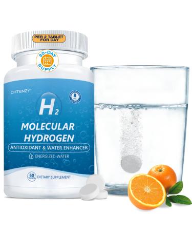 Hydrogen Water Tablets - H2 Molecular Hydrogen Tablets for Drinking Water 8PPM with Magnesium Orange Flavor 60 Count Electrolytes Hydration Support Energy Brain Health Antioxidant Non-GMO 60 Count (Pack of 1)