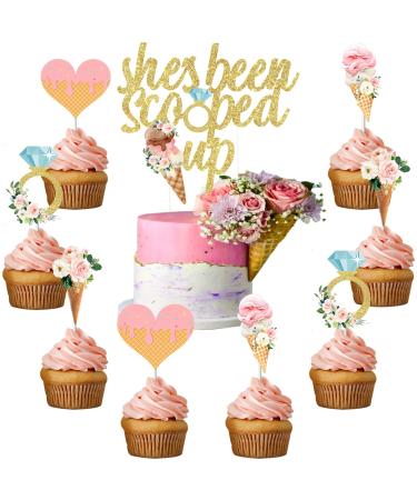 Sursurprise Ice Cream Bridal Shower Decorations She s Been Scooped Up Cake Topper 24pcs Ice Cream Bridal Shower Cupcake Topper Summer Wedding Engagement Bachelorette Party Supplies