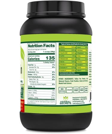 Herbal Secrets Vegan Protein - 28g Protein 23 Servings 6.2g BCAA Strawberry Banana Made in USA - 2 lb - Buy Online on GoSupps.com