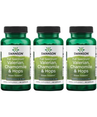 Swanson Valerian, Chamomile & Hops - Full Spectrum Herbal Supplement Promoting Relaxation & Comfort - Natural Formula Supporting Mind & Body Wellness - (60 Capsules) (3 Pack)