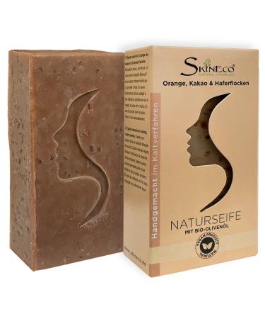 Skineco Natural Soap | Sustainable Shower Soap with Orange Cocoa Oatmeal Organic Olive Oil | Body Soap | Handmade Natural Cosmetics | Soap for Face and Skin | Solid Mild Shower Gel | Vegan
