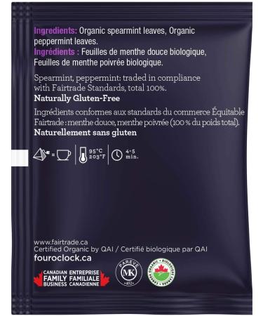 Four O'Clock Organic Fairtrade Herbal Tea Refreshing Mint Non-Gmo Kosher Gluten-Free 40 Count Pyramid 191g 40 Tea Bags Refreshing Mint - Buy Online on GoSupps.com