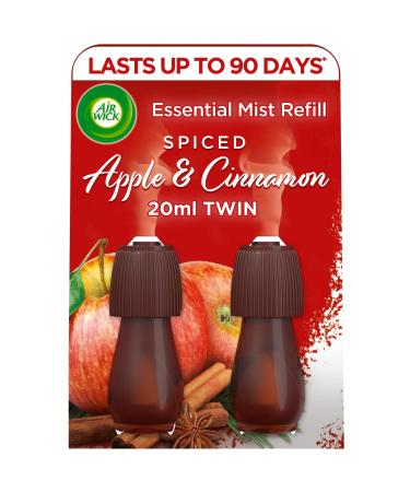 Air Wick Essential Mist Twin Refills Spiced Apple and Cinnamon Pack 1 x 20ml Natural Essential Oils Last up to 90 days Air freshener