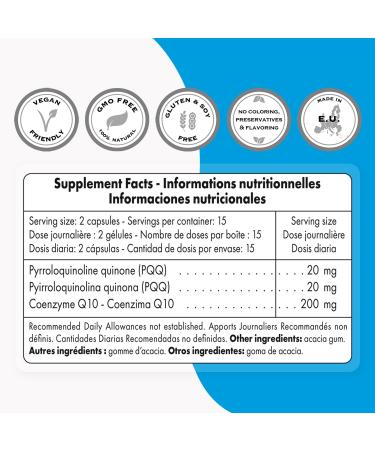 Supersmart PQQ & CoQ10 - Potent Antioxidant for Mitochondria Protection | Non-GMO Gluten-Free | 30 Vegetarian Capsules - Buy Internationally - Buy Online on GoSupps.com