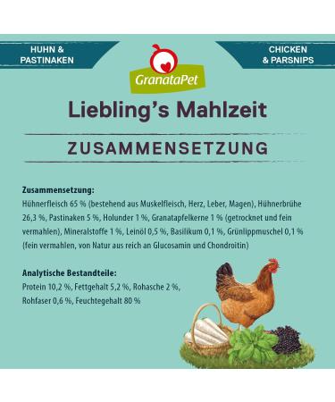 Granatapet Liebling's Mealing Chicken & Parsnip - Grain-Free Wet Dog Food (6 x 800g) - Healthy Sugar-Free Single Feed - Buy Online on GoSupps.com