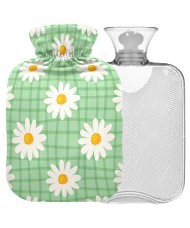 NAANLE hot water bottle with cover plaid flower goose blower Transparent hot water bottle 2l large hot hot water bottle for menstrual cramps pain relief handfoots heat and cold therapy