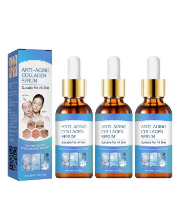 3 Pcs Stock Solution Facial Serum Anti-aging Collagen Face Serum Facial Skin Nourishing Hydrating Moisturizing Skin Care Essence Tighten Skin Reduces Wrinkles and Fine Lines 1.01 FL OZ Each