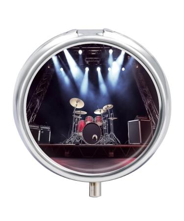 Pill Box Pill Case 3 Compartment Travel Pill Box Rock Concert Stage Printing Small Pill Box Portable Medicine Pill Case Pill Organizer for Purse & Pocket for Travel Handbag (Round)