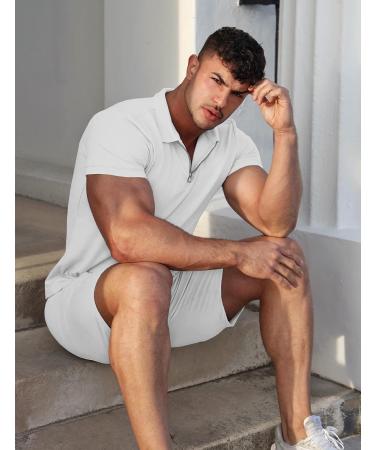 URRU Men's Short Sleeve Polo Shirt and Shorts Set - White Large | Summer Outfit for Men - Buy Online on GoSupps.com