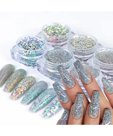 Holographic Nail Glitter - Reflective Laser Silver Nail Powder for Women & Girls - Shiny Pigment in Blue, Purple, Gold - Diamond Sequin Design - Nail Art Decor - Buy Online on GoSupps.com