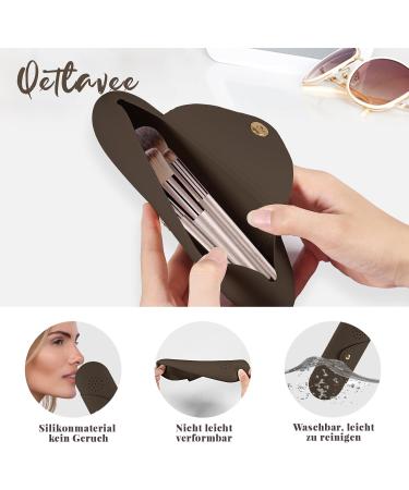 Qetlavee Silicone Makeup Bag & Brush Container Set | Portable Travel Essentials with Magnetic Snap Design (Brown) - Buy Online on GoSupps.com