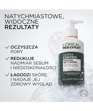 L'OREAL POLAND BALTICS LOr al Paris Men Expert Derma Control Facial Cleanser Gel Cleanser with Niacinamide 260 ml - Buy Online on GoSupps.com