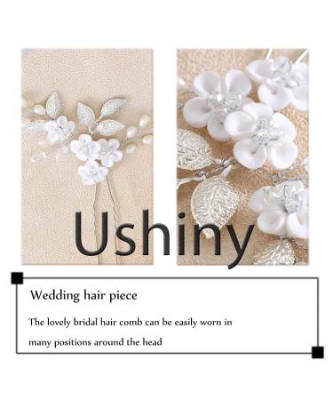 Ushiny Rhinestone Wedding Flower Hairpins - Silver Bridal Headpiece & Pearl Hair Accessories for Women & Girls - Buy Online on GoSupps.com