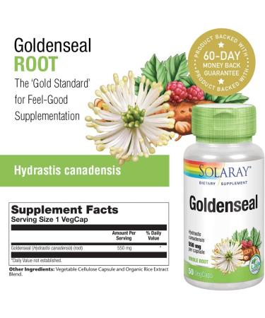 Solaray Goldenseal Root 550mg | Digestive & Immune Support | Non-GMO Vegan | 50 VegCaps - Buy Online on GoSupps.com