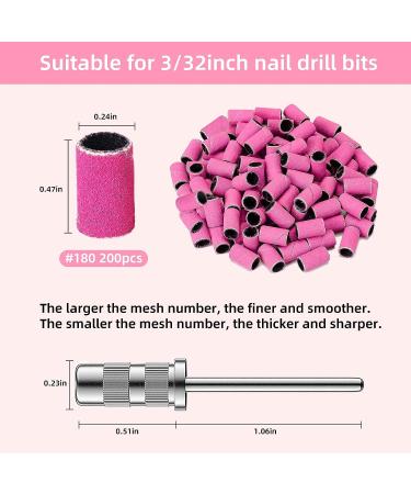 Terossy 180 Fine Grit Sanding Bands for Nail Drill - 200pcs Manicure/Pedicure Nail Sanding Bits with Mandrel - Electric Nail Sanding Bits in Pink - Buy Online on GoSupps.com