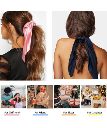 6 PCS Satin Hair Scarf Scrunchies Set - Bow Knot Hair Ties in Solid Colors for Women and Girls - Buy Online on GoSupps.com