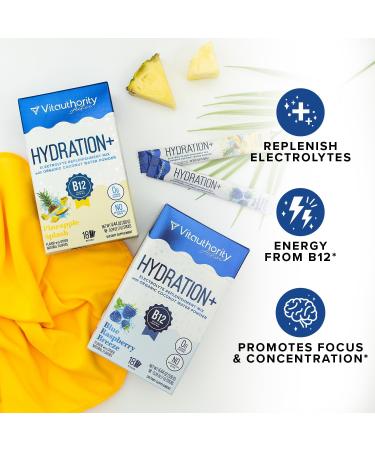 Hydration Electrolyte Powder Packets Blend Magnesium Calcium Sodium Potassium | Coconut Water + Vitamin C & B12 | Sugar-Free Vegan Non-GMO Energy & Immune Support 18 Servings Blue Raspberry Flavor - Buy Online on GoSupps.com