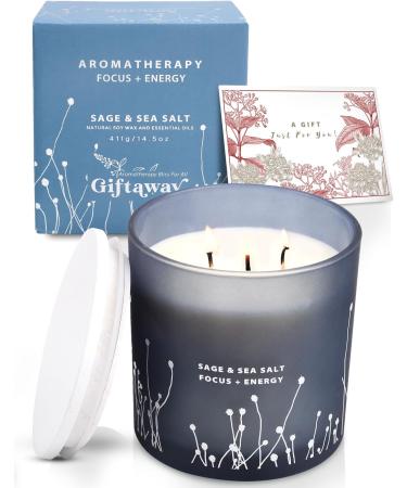 Buy White Sage Sea Salt 3 Wick Candle - 14.5 oz Soy Aromatherapy Candle for Home | Cleansing Energy Sage Scented Candle for Women & Men - Buy Online on GoSupps.com