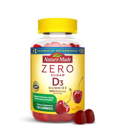 Nature Made Zero Sugar Vitamin D3 Gummies 2000 IU (50 mcg) Per Serving Bone & Immune Support Aspartame Free 110 Vitamin D Gummies 55 Day Supply 110 Count (Pack of 1)