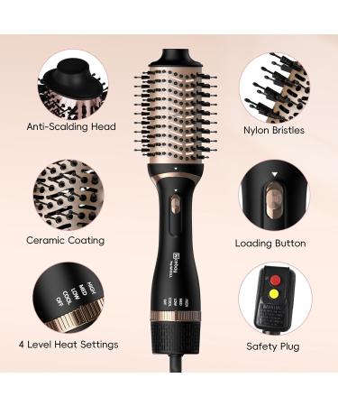 Nicebay Hair Dryer Brush - 3-in-1 Hot Air Brush for Drying Straightening Curling & Voluming | Multi-Temperature Black & Gold - Buy Online on GoSupps.com