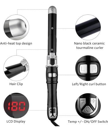 Curling Wand Automatic Curling Iron Automatic Hair Curler Rotating Curling Iron Hair Waver Hair Styling Irons 30s Instant Heat Wand 110-240v 1.1inch/28mm Curl Black - Buy Online on GoSupps.com