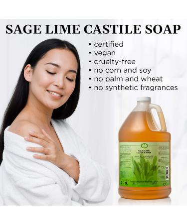 Carolina Sage Lime Castile Soap 1 Gallon - Organic Body Wash with Skin-Softening Olive Oil - Vegan and Pure Castile Soap Liquid - Buy Online on GoSupps.com