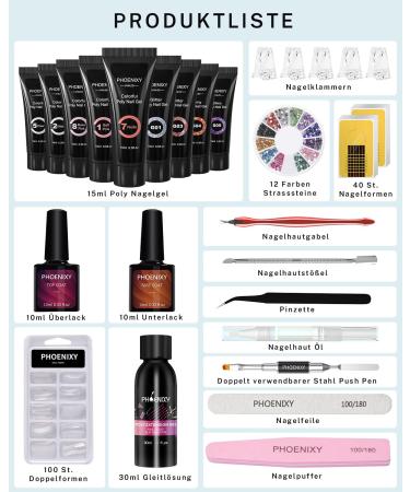 Phoenixy Poly Nail Gel Kit - 9 Color Nail Extension Set with Manicure Tools | Perfect Gift for Women | International Shipping - Buy Online on GoSupps.com