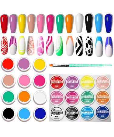 Painting Nail Gel Polish - Spider Gel Nail Polish Kit - 12 Colors UV Gel Nail Kit with Nail Brush Set - Black White Silver Gold Long Lasting Silk Gel Varnish Kit for Nail Manicure Design DIY