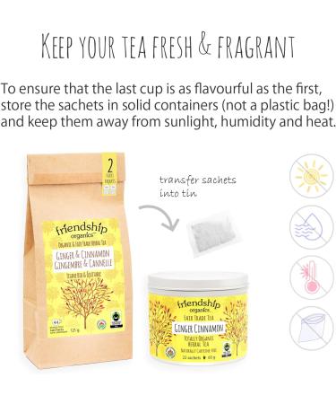 Friendship Organics Ginger Cinnamon Tea Bags Organic and Herbal Fair Trade 22 Count - Buy Online on GoSupps.com