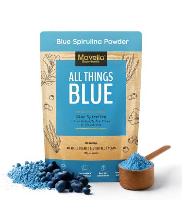 Mavella Blue Spirulina Powder with Butterfly Pea Flower & Blueberry, 100% Vegan Antioxidant Superfood for Immunity, Gut Health & Energy Support, Natural Food Coloring, 100g