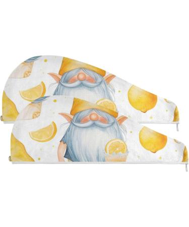 Lemon Gnomes Hair Towel 2 Pack - Super Absorbent Quick Dry Hair Drying Turbans for Women & Girls - Buy Online on GoSupps.com