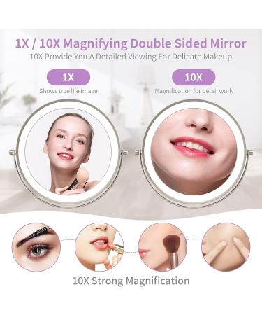 LOMRECS 8 Inch Rechargeable Lighted Makeup Mirror with 1X/10X Magnification and Dimmable LED Lights - Double Sided Vanity Mirror with 3 Color Modes - Buy Online on GoSupps.com