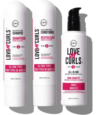 LUS Brands Love Ur Curls for Curly Hair, 3-Step System - Shampoo and Conditioner Set with All-in-One Styler - LUS Curls Hair Products - No Crunch, Nonsticky, Clean - 8.5oz each 3-Step System: Curly (Regular) 8.5 Fl Oz (Pack of 3)
