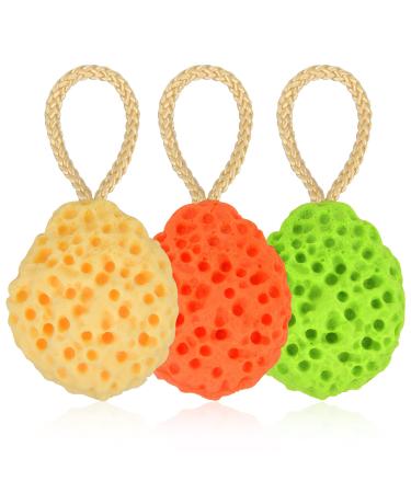 Doryum Bath Sponge 3 Pcs Honeycomb Shower Sponges 3 Colors Soft Body Exfoliating Bath Sponge Drop-Shaped Foam Loofahs Sponges with Hanging Rope for Shower SPA Exfoliating Body Cleaning