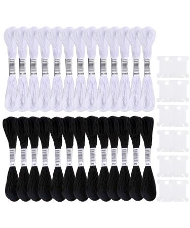 Cldamecy Embroidery Floss 13 Skeins White & 13 Skeins Black Embroidery Threads for Cross Stitch Friendship Bracelets String and DIY Art Craft  with 10 PCS Floss Bobbins 13 Black&13 White