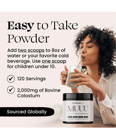 Optimal Prime MUUU Bovine Colostrum Powder - Superfood for Gut Health Immune Support & Beauty | 120 Servings Unflavored - Buy Online on GoSupps.com