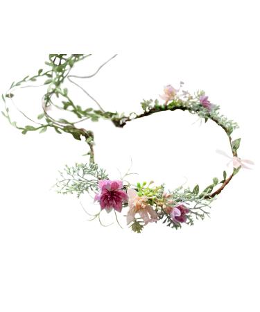 Vine Flower Crown Boho Flower Headband Hair Wreath Floral Halo Headpiece with Ribbon Wedding Party Photos Rosy by LLinfflr 7