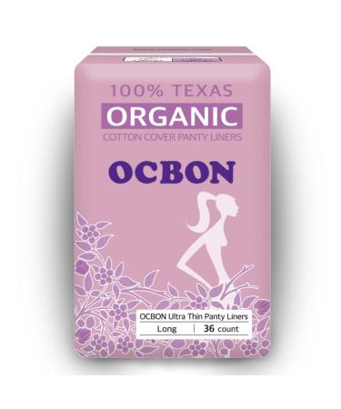 OCBON Pantyliner Long - Ultra Thin 100% Organic Cotton Topsheet Panty Liners - Unscented Non-GMO Chemical-Free (36pcs)