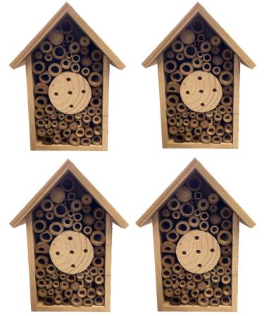 4 x Wooden Bee Butterfly & Insect Hotel Hanging Shelter Garden Nesting Habitat Box Weather Resistant