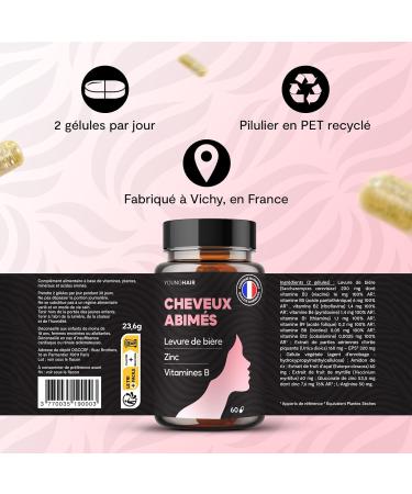 Cure Cheveux Ab m s Levure de bi re Zinc Vitamines B1 B3 B5 B6 B8 B9 B12 Compl ment Alimentaire - 1 mois 60 g lules Fabriqu en France Young Hair - Buy Online on GoSupps.com