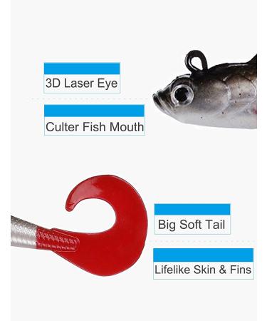 Facikono Bass Jig Head Soft Swimbait - 6-Pack, 6 Colors Plastic Bait for Saltwater/Freshwater Fishing - Buy Online on GoSupps.com