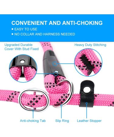 PLUTUS PET Dog Slip Lead Anti-Choking 6ft Pink - Reflective Two Handles Heavy Duty Training Lead for Medium Large Dogs - Buy Online on GoSupps.com
