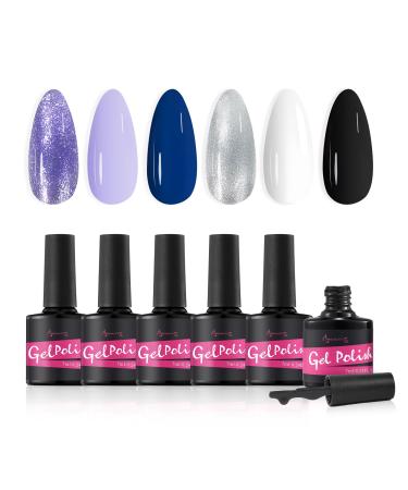 Beauty7 UV Nail Polish Set 6 Colours 7 ml Manicure Gift for Beginners Nail Art Salon DIY Gel Polish Shellac Nail Polish UV Gel Set for Nail Design Misty Ice