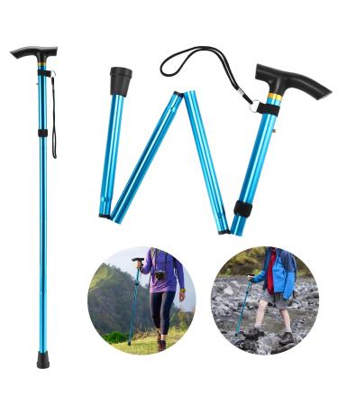 Thlevel Foldable Walking Stick Mountain Stick Walking Stick Hiking Stick Canes Holiday Height Adjustable Non-Slip Lightweight Unisex Walking Stick Blue