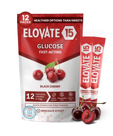 Elovate 15 Slimpaks Glucose Powder - Fast Acting Glucose Powder Packets - Alternative to Gels & Tablets- FSA/HSA Eligible - Natural Flavor Dextrose Powder Stick (Black Cherry Pack of 12)
