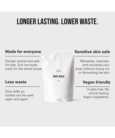 Public Goods Body Wash for Men and Women | Natural Soap for Bath & Shower | Body Scrub Made with Organic Essential Oils | Sulfate & Paraben Free | Vegan Friendly | 34 Fl Oz Refill 34 Fl Oz (Pack of 1) - Buy Online on GoSupps.com