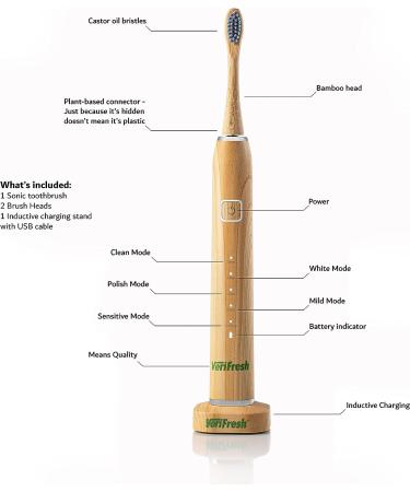 VeriFresh Sonic Bamboo Toothbrush with Castor Oil Bristles - 2 Biodegradable Bamboo Heads | Replacement Heads Available - Buy Online on GoSupps.com